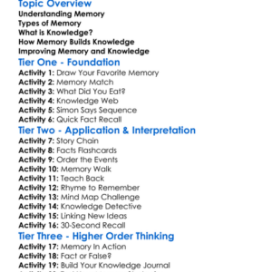 Memory And Knowledge Worksheet Activity Booklet
