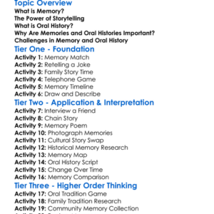 Memory And Oral History Worksheet Activity Booklet