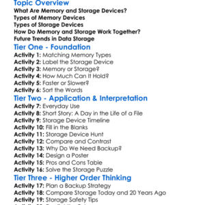 Memory And Storage Devices Worksheet Activity Booklet