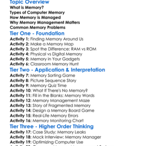 Memory Management Worksheet Activity Booklet