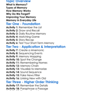 Memory Worksheet Activity Booklet