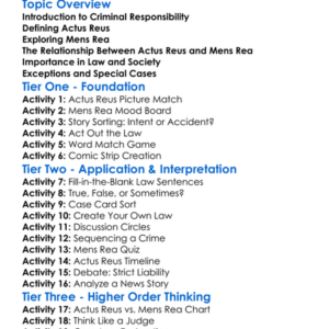 Mens Rea And Actus Reus Worksheet Activity Booklet