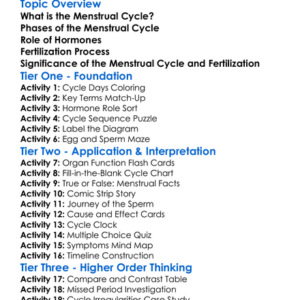 Menstrual Cycle And Fertilization Worksheet Activity Booklet