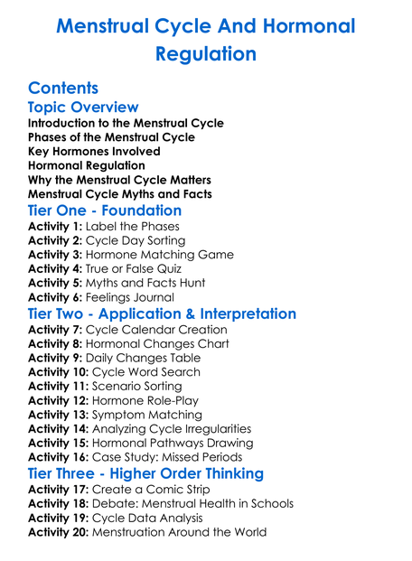 Menstrual Cycle And Hormonal Regulation Worksheet Activity Booklet