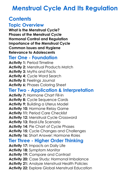 Menstrual Cycle And Its Regulation Worksheet Activity Booklet