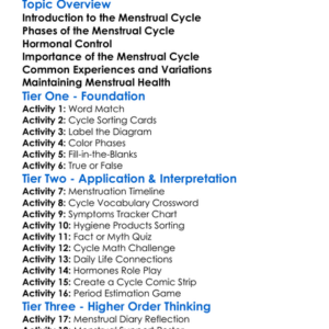 Menstrual Cycle In Females Worksheet Activity Booklet