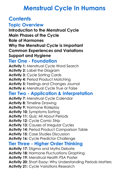 Menstrual Cycle In Humans Worksheet Activity Booklet