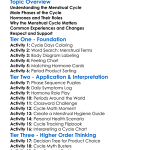 Menstrual Cycle Worksheet Activity Booklet