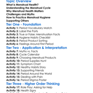 Menstrual Health Education Worksheet Activity Booklet