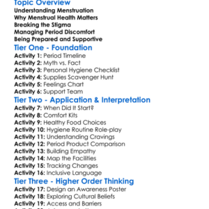 Menstrual Health Management Worksheet Activity Booklet