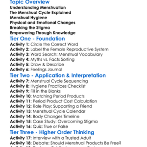 Menstrual Health Worksheet Activity Booklet
