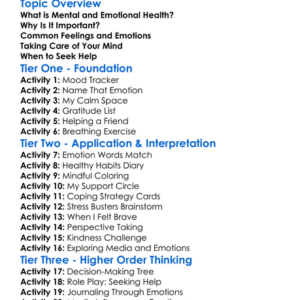 Mental And Emotional Health Worksheet Activity Booklet