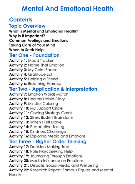 Mental And Emotional Health Worksheet Activity Booklet