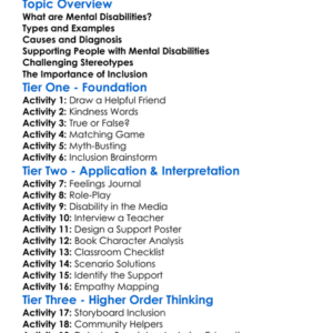 Mental Disabilities Worksheet Activity Booklet