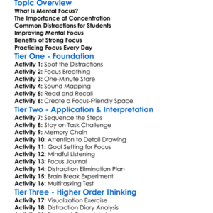 Mental Focus And Concentration Worksheet Activity Booklet