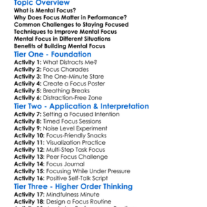 Mental Focus In Performance Worksheet Activity Booklet