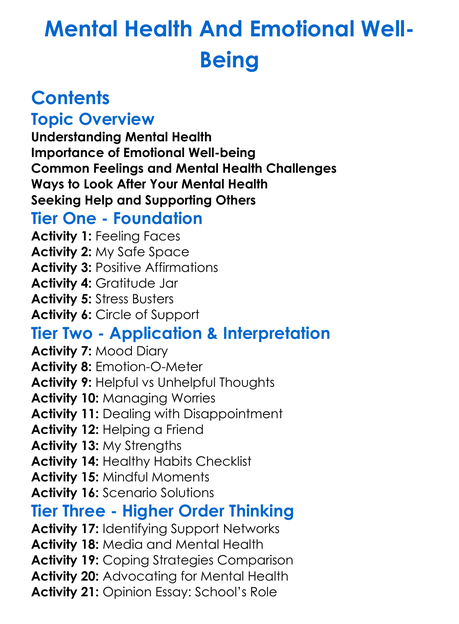 Mental Health And Emotional Well-Being Worksheet Activity Booklet