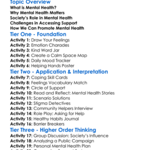 Mental Health And Society Worksheet Activity Booklet