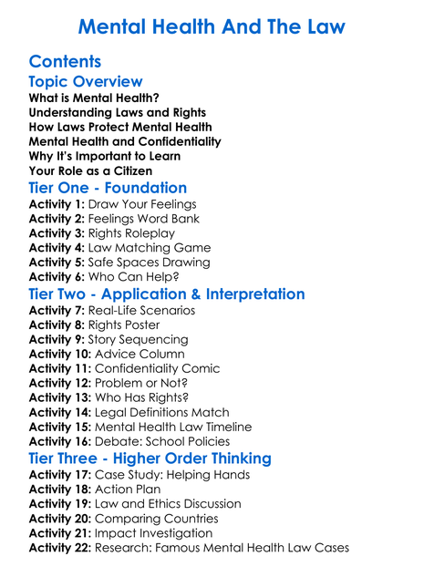 Mental Health And The Law Worksheet Activity Booklet