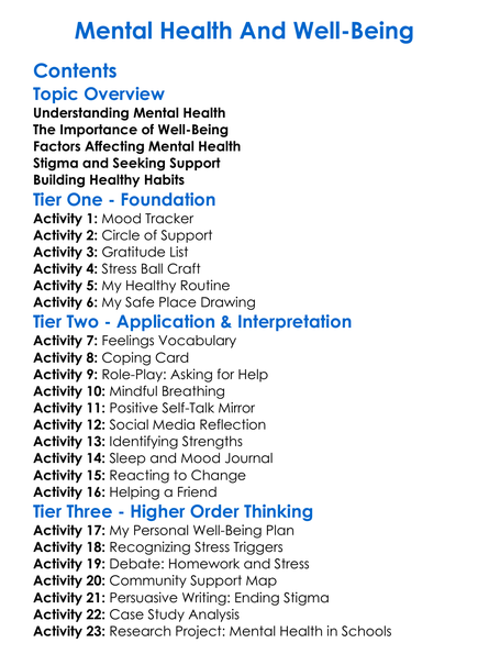 Mental Health And Well-Being Worksheet Activity Booklet