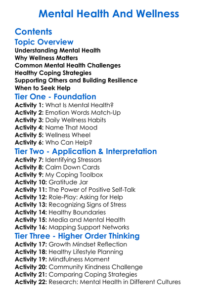 Mental Health And Wellness Worksheet Activity Booklet