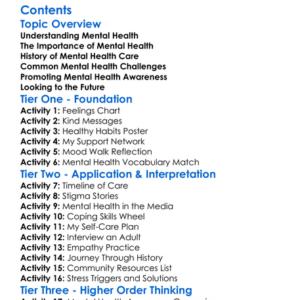 Mental Health Awareness And History Worksheet Activity Booklet
