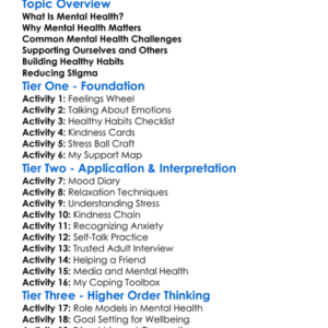 Mental Health Awareness Worksheet Activity Booklet