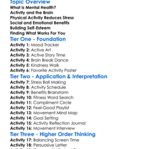 Mental Health Benefits Of Activity Worksheet Activity Booklet
