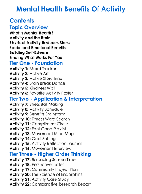 Mental Health Benefits Of Activity Worksheet Activity Booklet