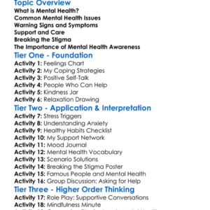 Mental Health Issues Worksheet Activity Booklet