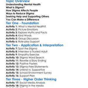 Mental Health Stigma Reduction Worksheet Activity Booklet