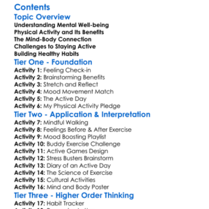 Mental Well-Being And Physical Activity Worksheet Activity Booklet