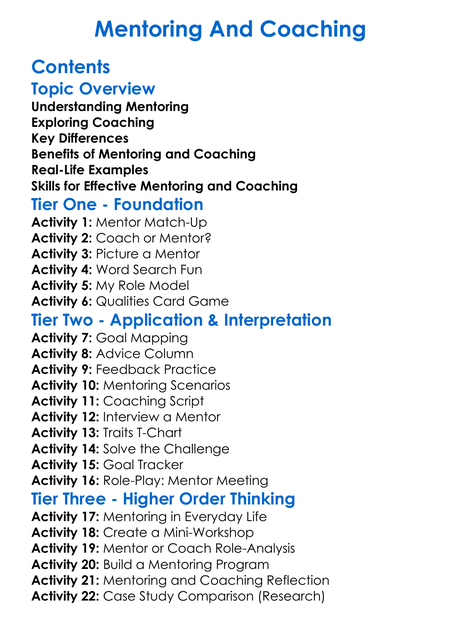 Mentoring And Coaching Worksheet Activity Booklet