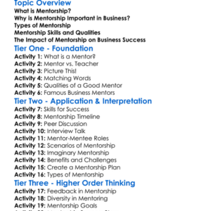 Mentorship In Business Worksheet Activity Booklet