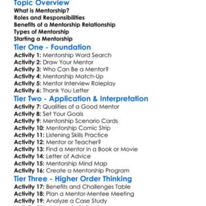 Mentorship Worksheet Activity Booklet