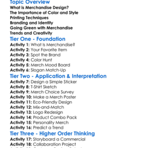 Merchandise Design Worksheet Activity Booklet