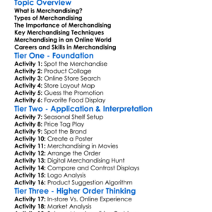 Merchandising Worksheet Activity Booklet