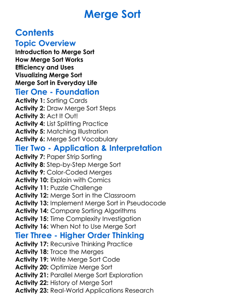 Merge Sort Worksheet Activity Booklet