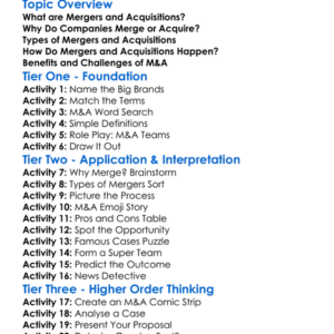 Merger And Acquisition Worksheet Activity Booklet