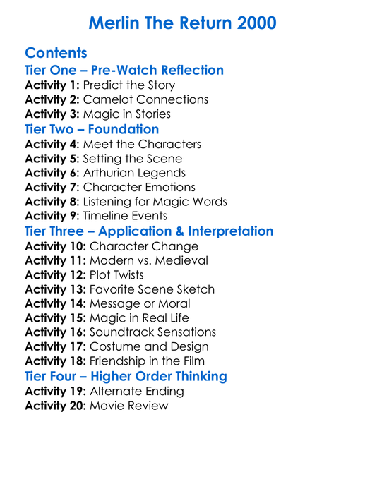 Merlin The Return 2000 Worksheet Activity Booklet