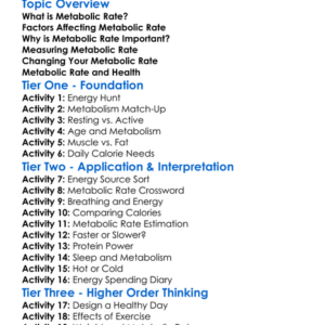 Metabolic Rate Worksheet Activity Booklet