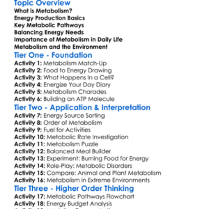 Metabolism And Energy Production Worksheet Activity Booklet