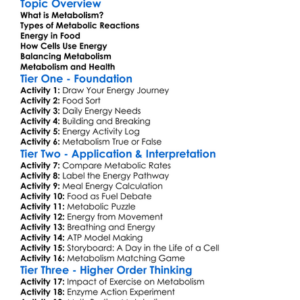 Metabolism And Energy Worksheet Activity Booklet