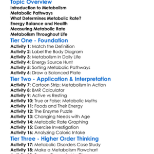 Metabolism And Metabolic Rate Worksheet Activity Booklet