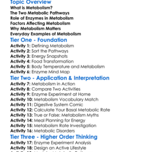 Metabolism Worksheet Activity Booklet