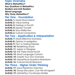 Metaethics Worksheet Activity Booklet