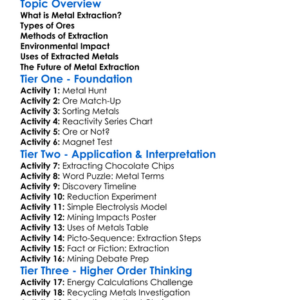 Metal Extraction Worksheet Activity Booklet