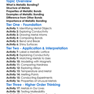 Metallic Bonding Worksheet Activity Booklet