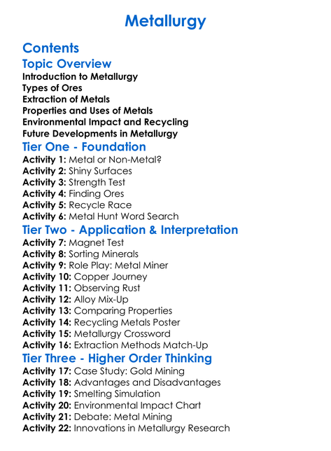 Metallurgy Worksheet Activity Booklet