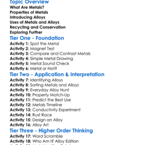 Metals And Alloys Worksheet Activity Booklet